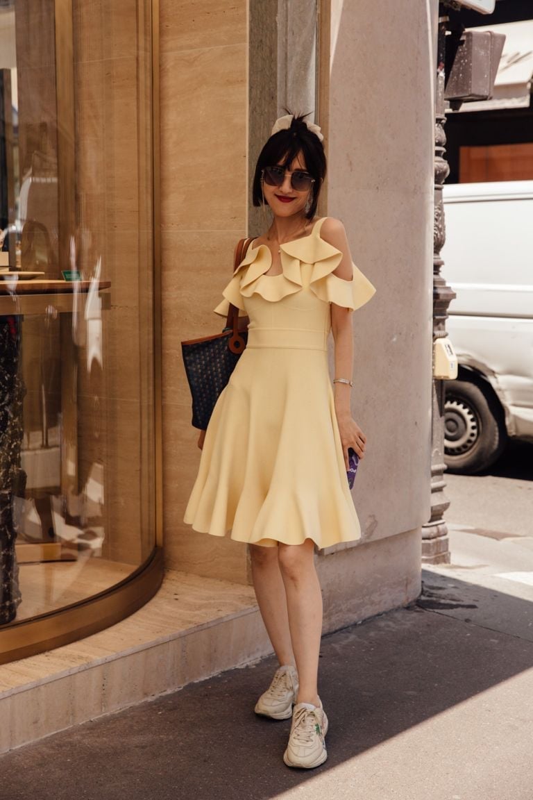 Pastel Yellow Cold-Shoulder Fit and Flare Dress Pastel Yellow Cold-Shoulder Fit and Flare Dress — Aesthetic Pastel Dress