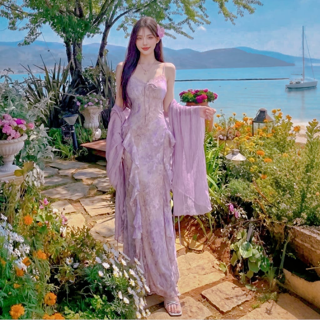 Lilac and Lavender Floral Print Empire Waist Dress Lilac and Lavender Floral Print Empire Waist Dress — Aesthetic Pastel Dress