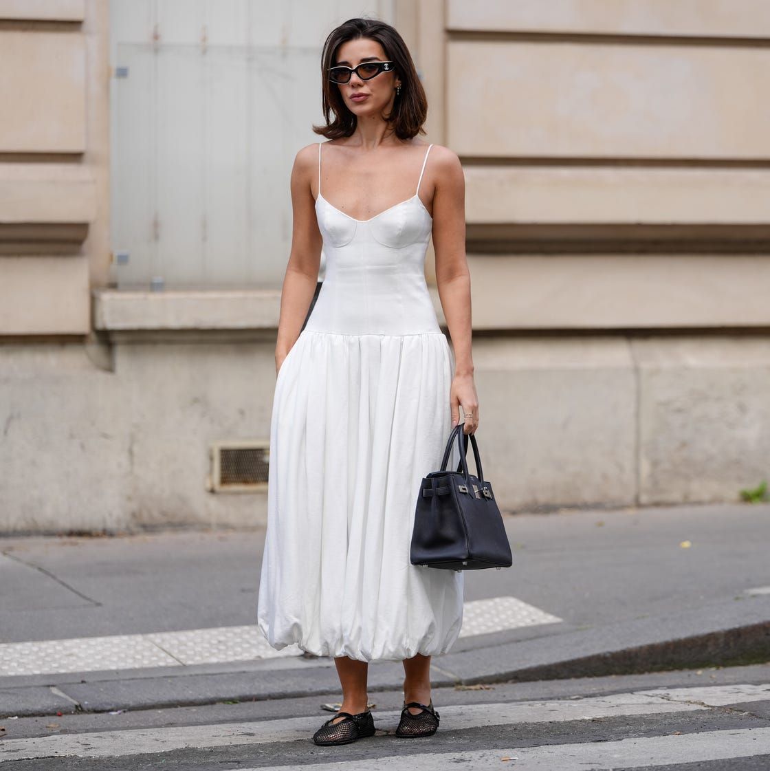 White Linen Spaghetti Strap Balloon Hem Dress White Linen Spaghetti Strap Balloon Hem Dress — Aesthetic Pastel Dress