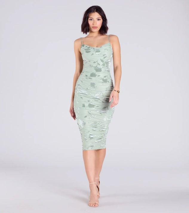 Sage Green Velvet Bodycon Dress with Floral Print Sage Green Velvet Bodycon Dress with Floral Print — Aesthetic Pastel Dress