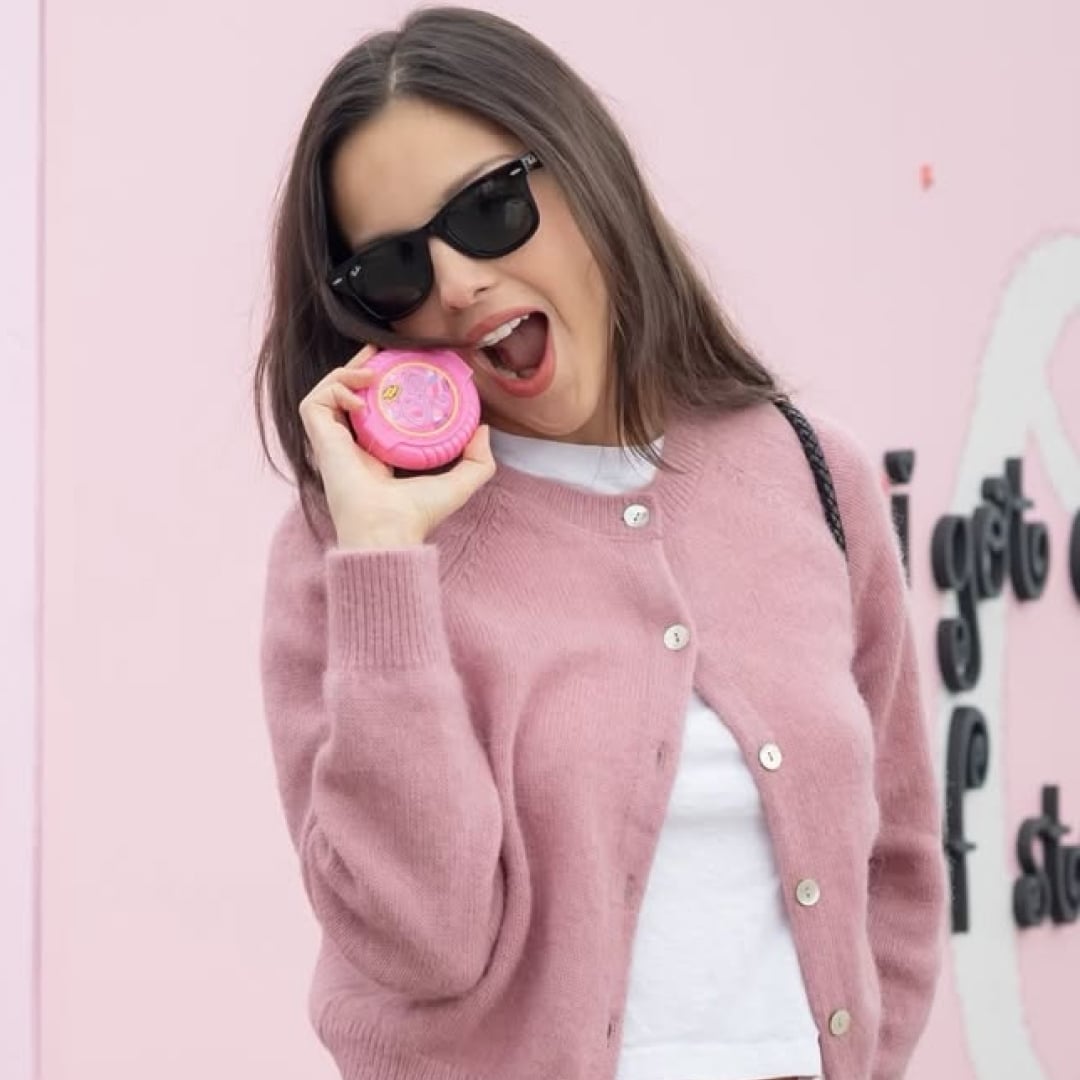 Fitted Light Pink Soft Knit Cardigan with Sunglasses Fitted Light Pink Soft Knit Cardigan with Sunglasses — Aesthetic Pink Cardigan Outfit