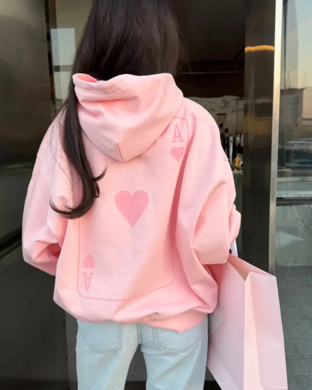 Pink Hoodie With Ace of Hearts Graphic and Tote Bag — Aesthetic Pink Hoodie Outfit