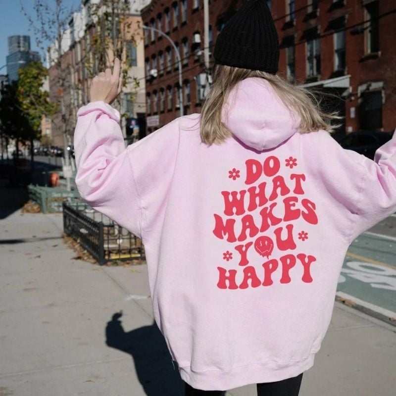 Pink Hoodie With Bold Red Graphic Text — Aesthetic Pink Hoodie Outfit