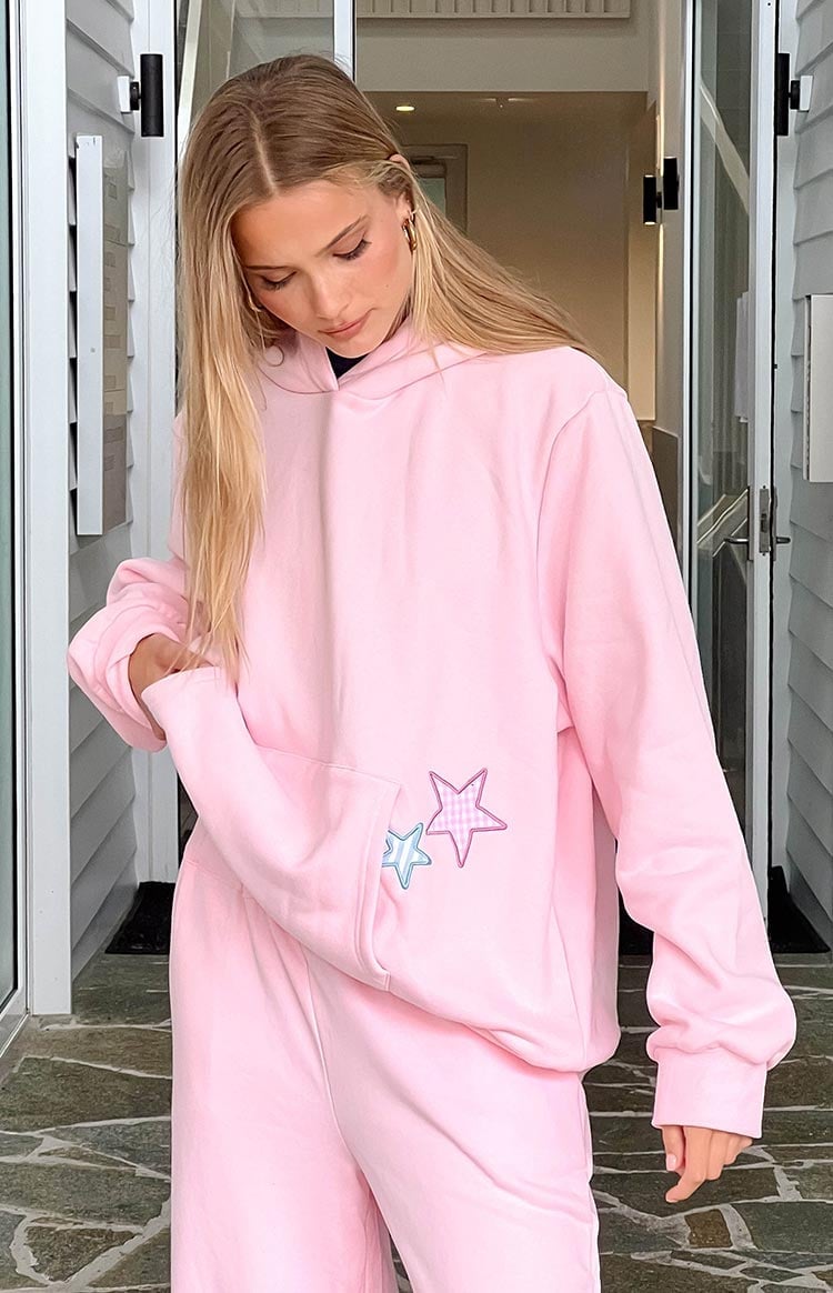 Pink Hoodie With Star Patches and Matching Sweatpants — Aesthetic Pink Hoodie Outfit