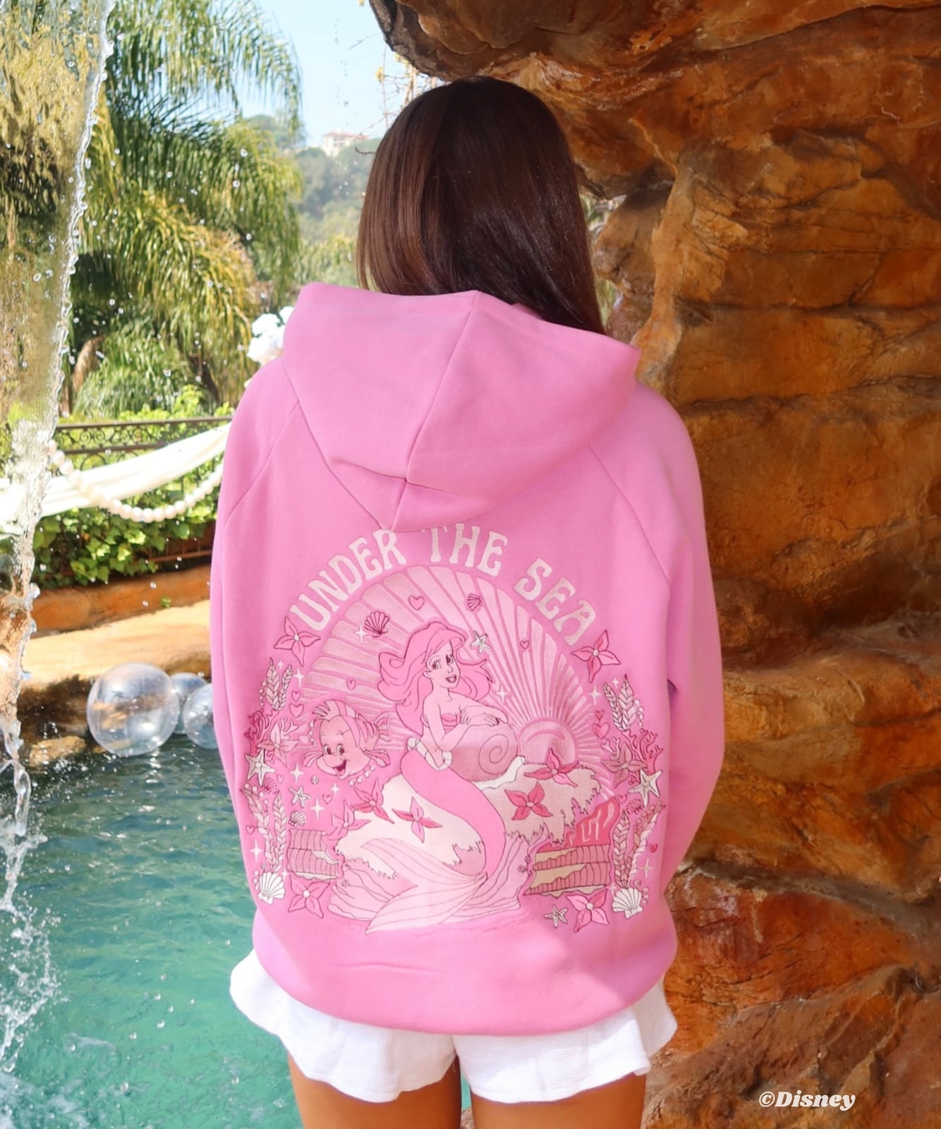 Pink Graphic Hoodie With White Shorts and Sneakers — Aesthetic Pink Hoodie Outfit