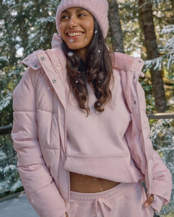 Monochromatic Pink Layering With Puffer Jacket — Aesthetic Pink Hoodie Outfit