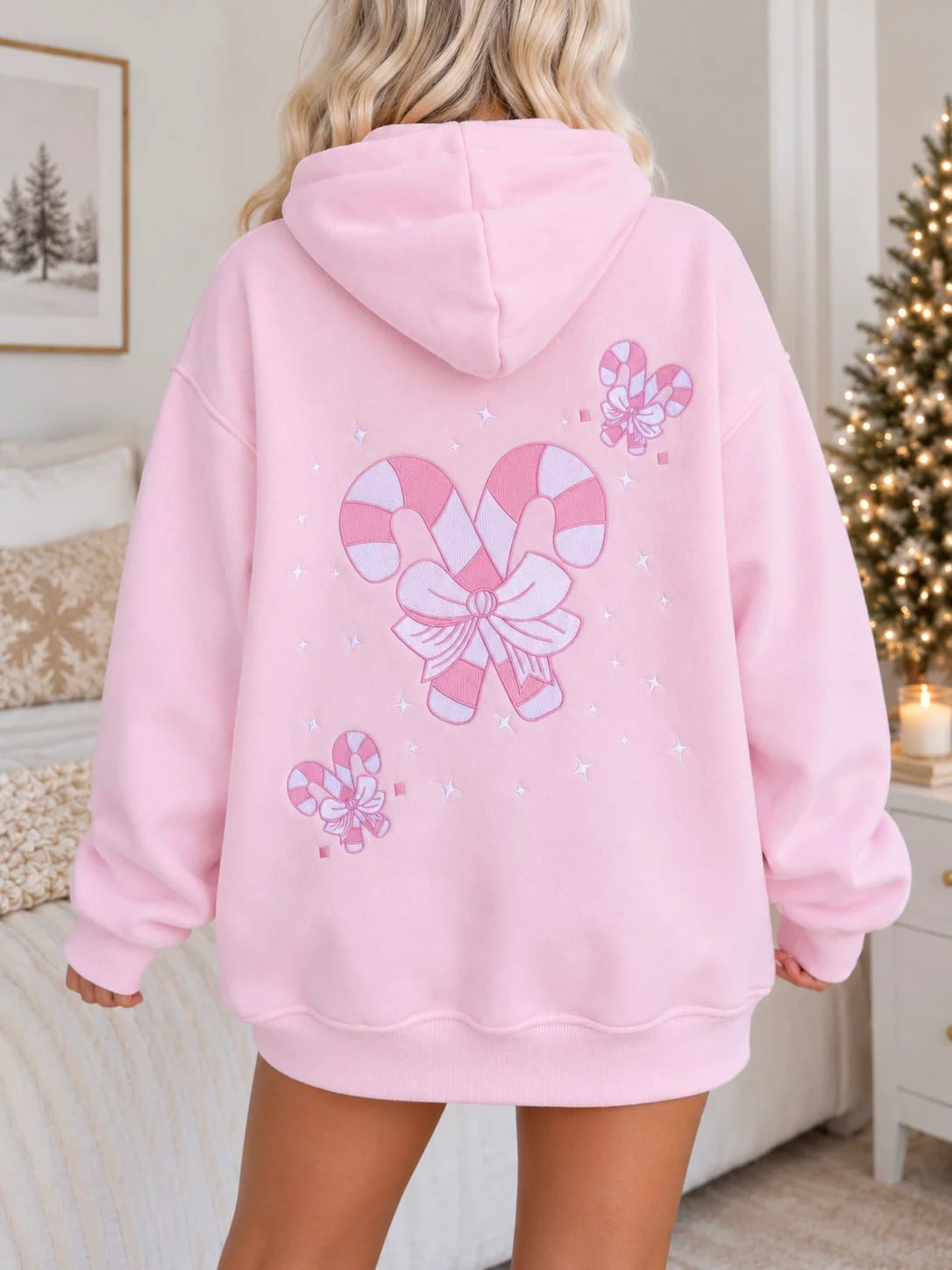 Pink Hoodie With Candy Cane Graphic — Aesthetic Pink Hoodie Outfit