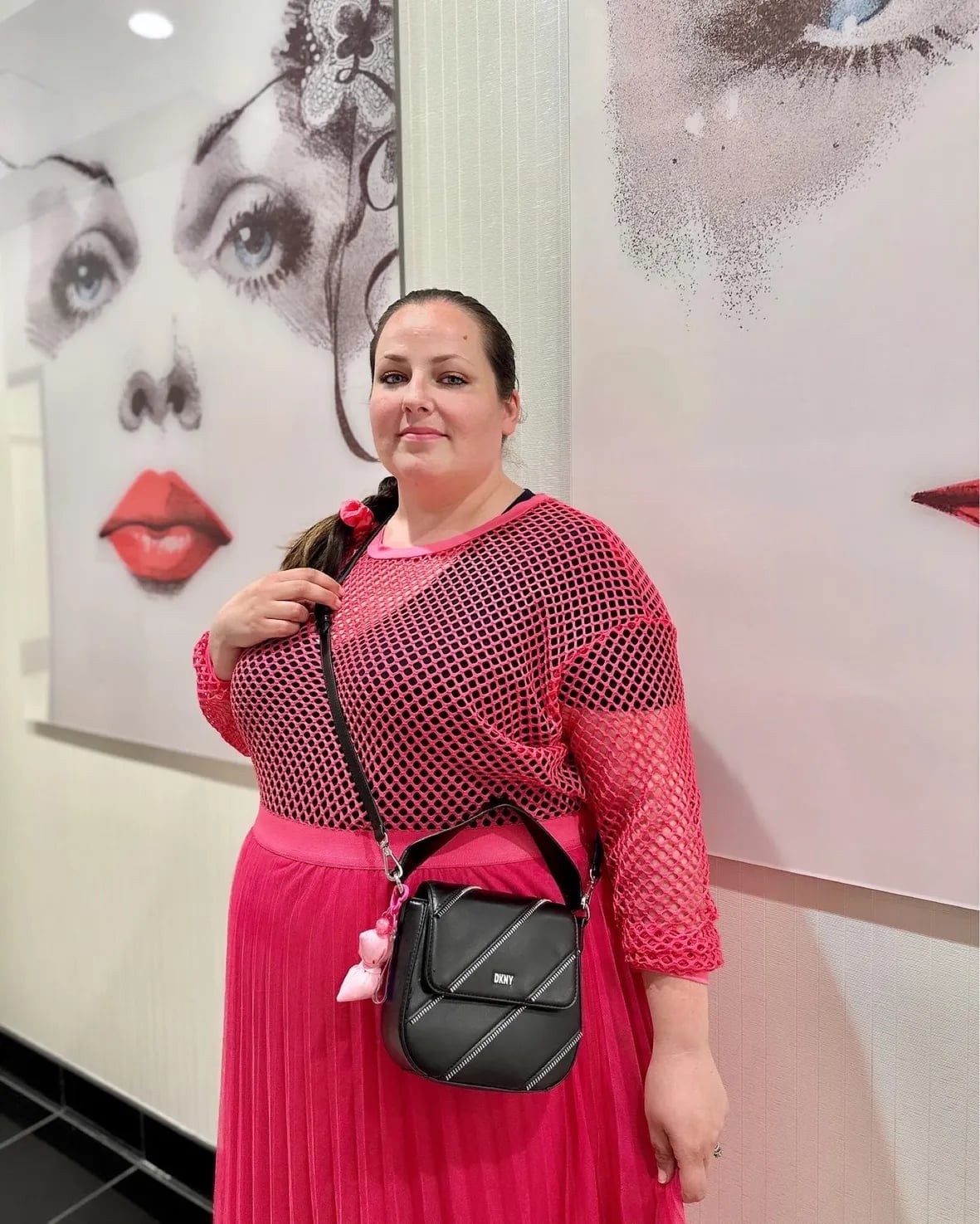 Bright Pink Pleated Skirt With Mesh Top Bright Pink Pleated Skirt With Mesh Top — Aesthetic Pink Skirt Outfit