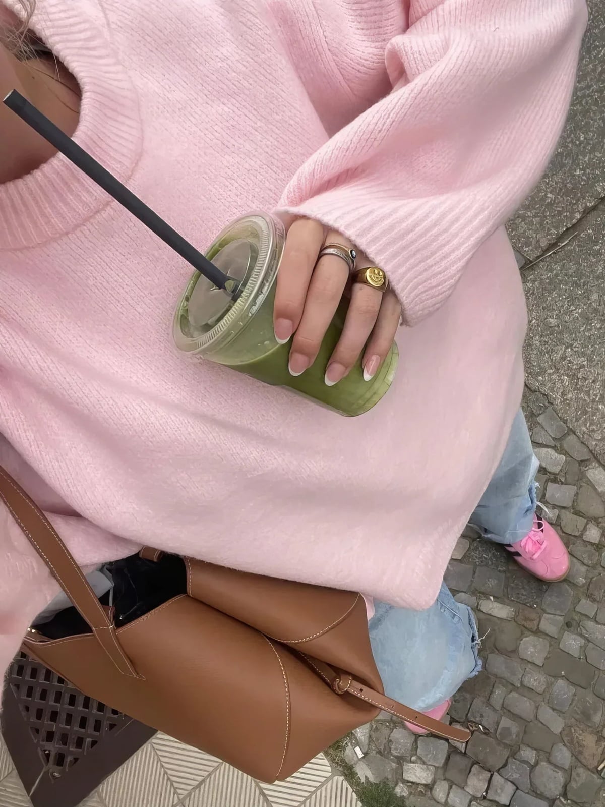 Pastel Pink Oversized Sweater with Pink Sneakers Pastel Pink Oversized Sweater with Pink Sneakers — Aesthetic Pink Sweater Outfit