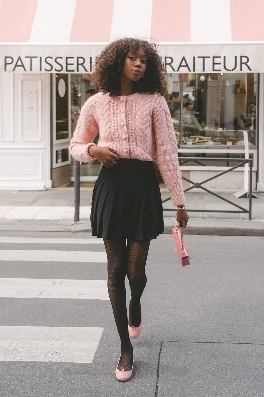 Outfit Idea, Laughing Outfit Idea, Laughing — Aesthetic Pink Sweater Outfit