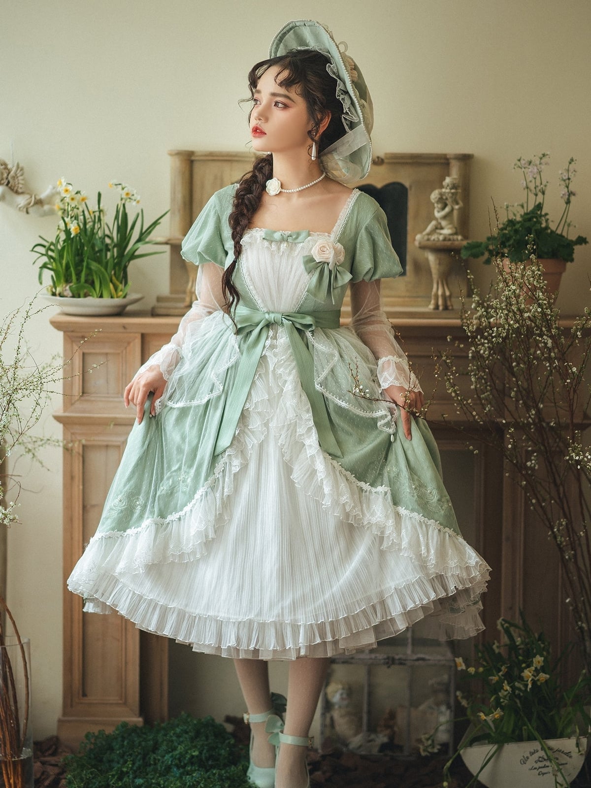 Mint Green Dress with Lace-Trimmed Skirt Mint Green Dress with Lace-Trimmed Skirt — Aesthetic Queen Dress