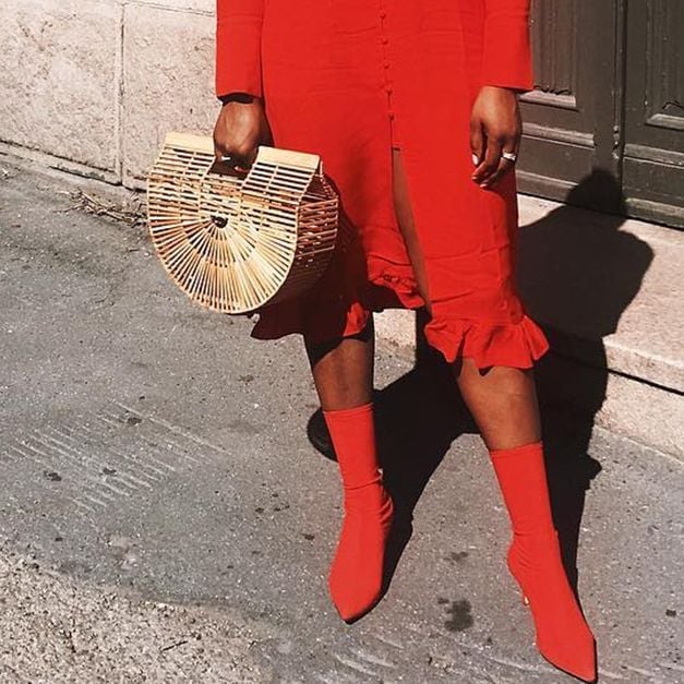 Red Sock Boots With Red Midi Dress Red Sock Boots With Red Midi Dress — Aesthetic Red Boots Outfit