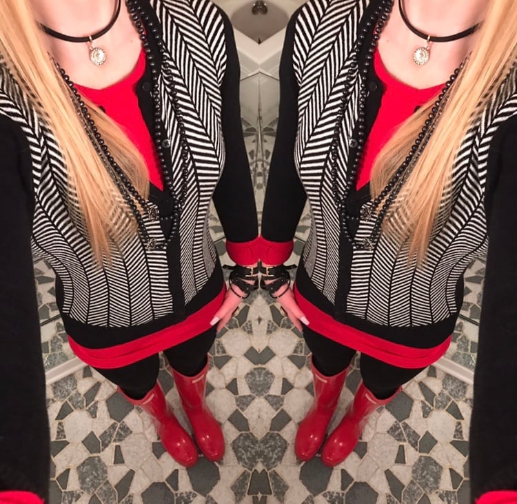 Red Patent Rain Boots With Black Leggings Red Patent Rain Boots With Black Leggings — Aesthetic Red Boots Outfit
