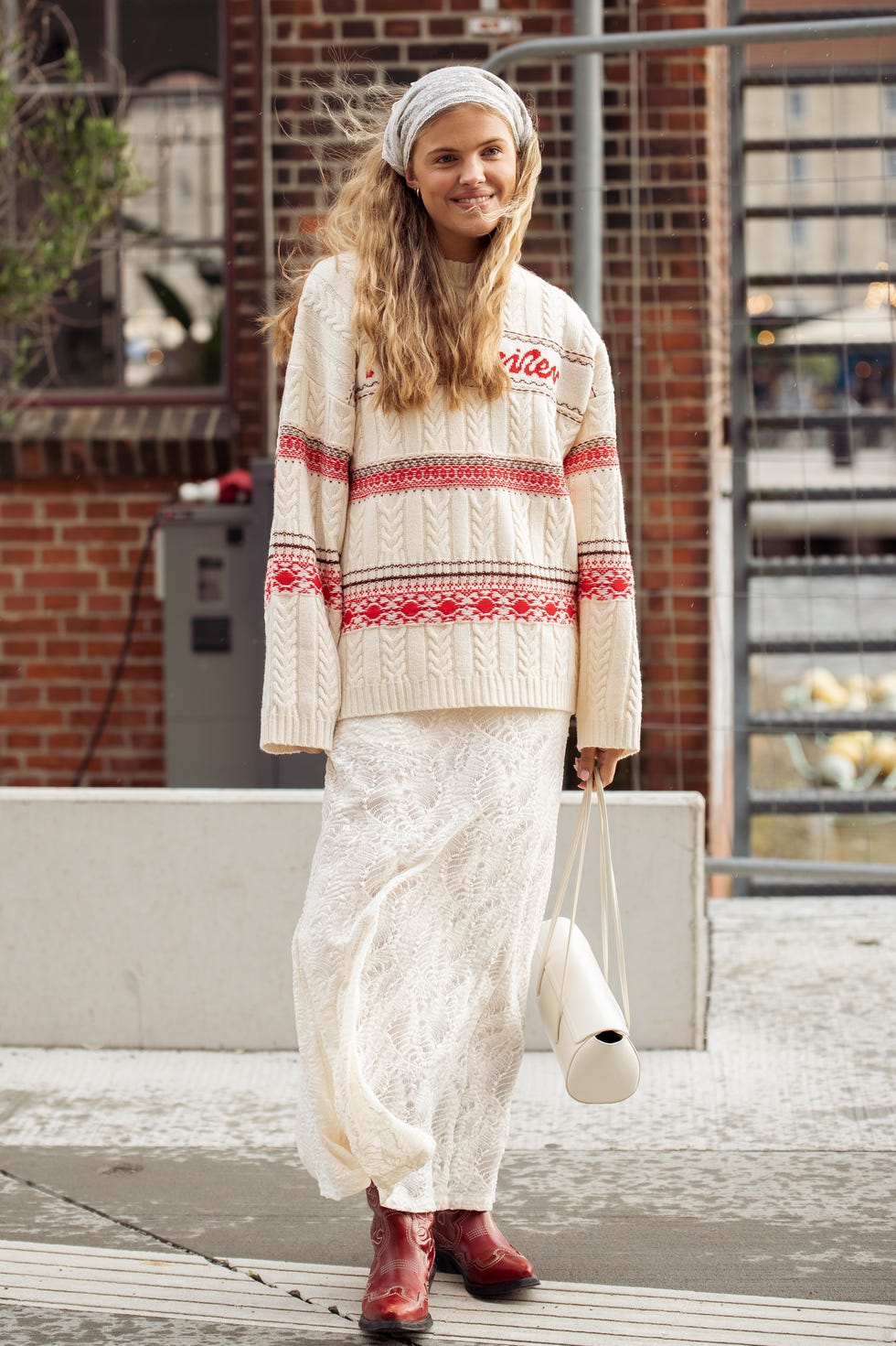 Red Cowboy Boots With Lace Maxi Skirt Red Cowboy Boots With Lace Maxi Skirt — Aesthetic Red Boots Outfit