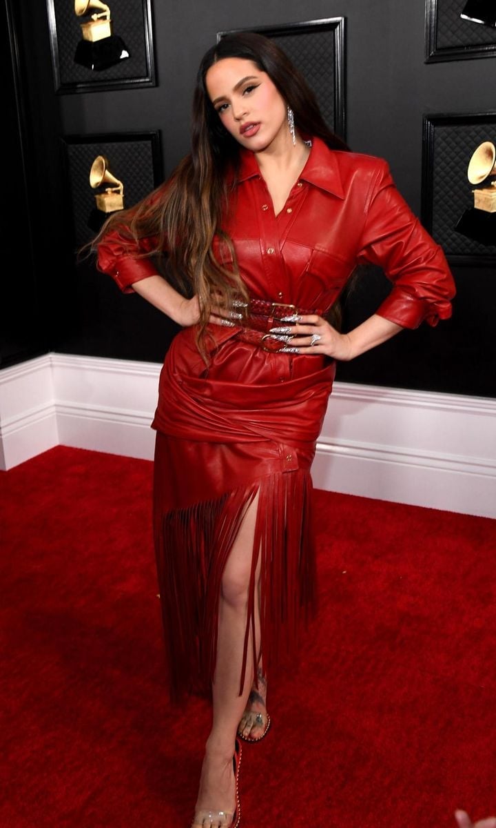 Red Leather Dress with Fringe Skirt — Aesthetic Red Carpet Dresses
