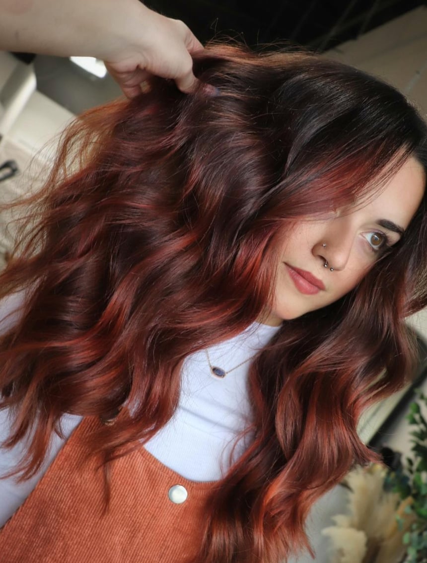 Cinnamon Red Balayage Lob Cinnamon Red Balayage Lob — Aesthetic Red Hair