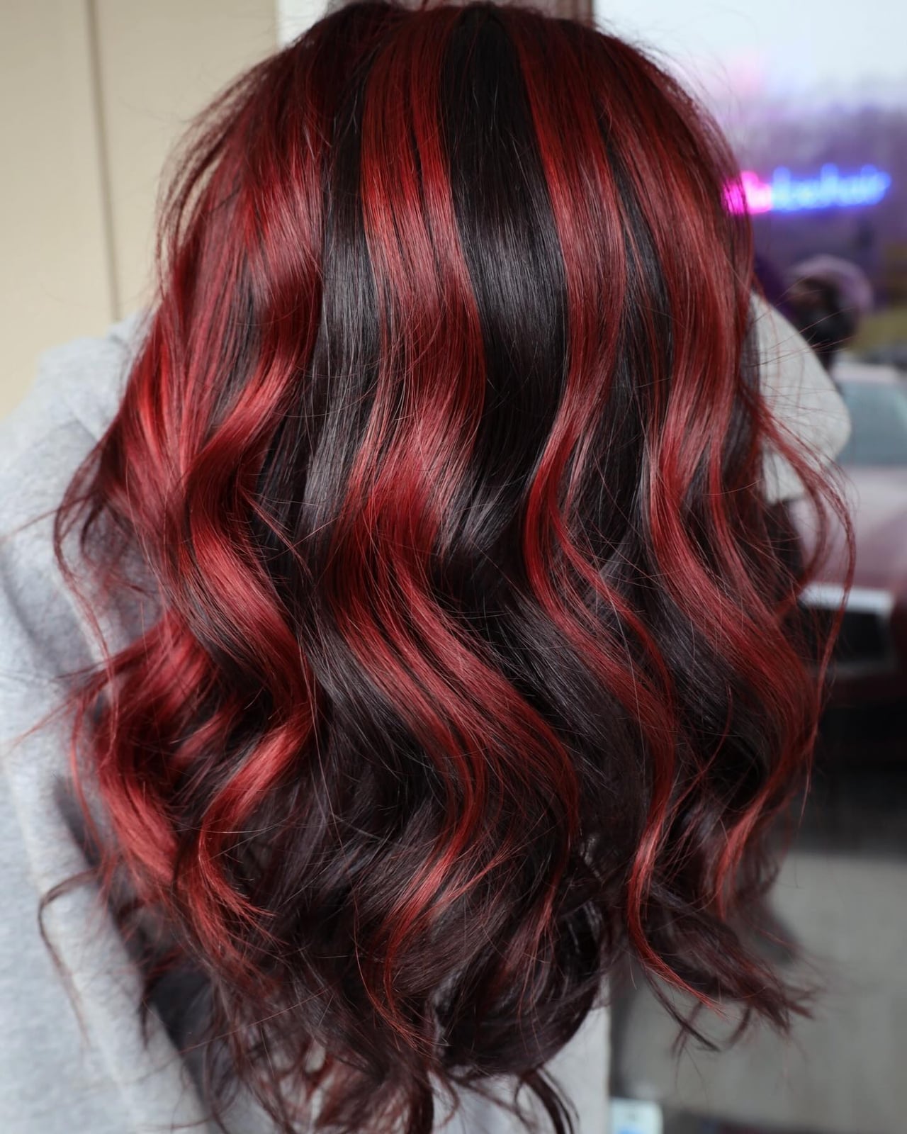 Dark Base With Vibrant Red Highlights Dark Base With Vibrant Red Highlights — Aesthetic Red Hair
