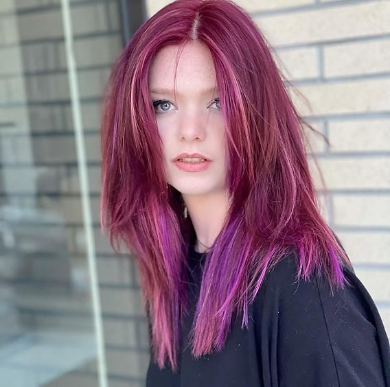 Magenta Base With Pink And Purple Highlights Magenta Base With Pink And Purple Highlights — Aesthetic Red Hair