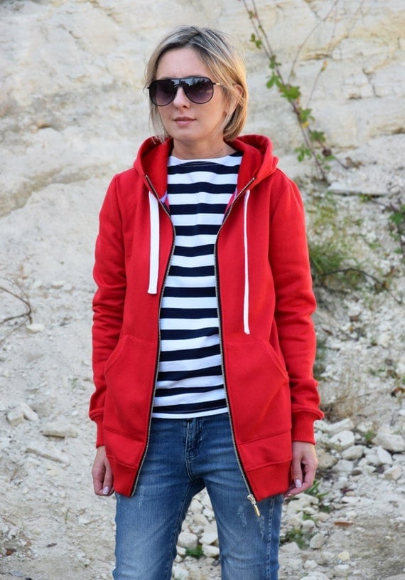 Red Hoodie Under a Tan Trench Coat With Black Suede Boots — Aesthetic Red Hoodie Outfit