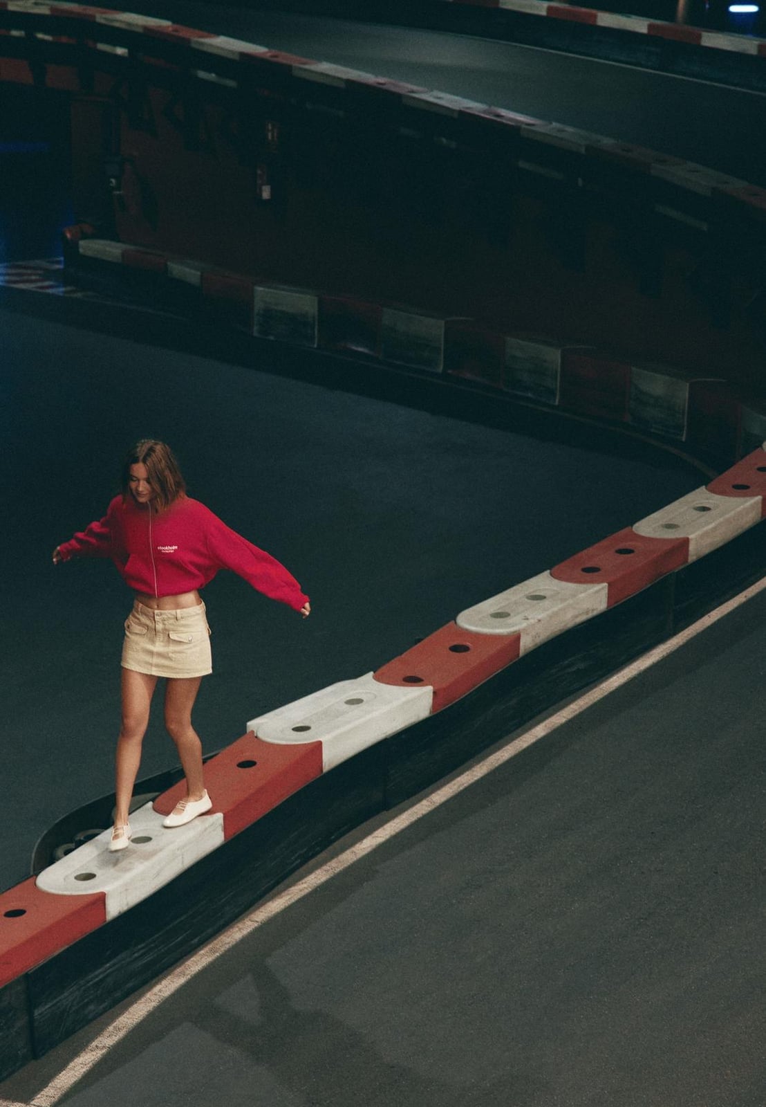 Red Zip-Up Hoodie Over a Beige A-line Skirt — Aesthetic Red Hoodie Outfit