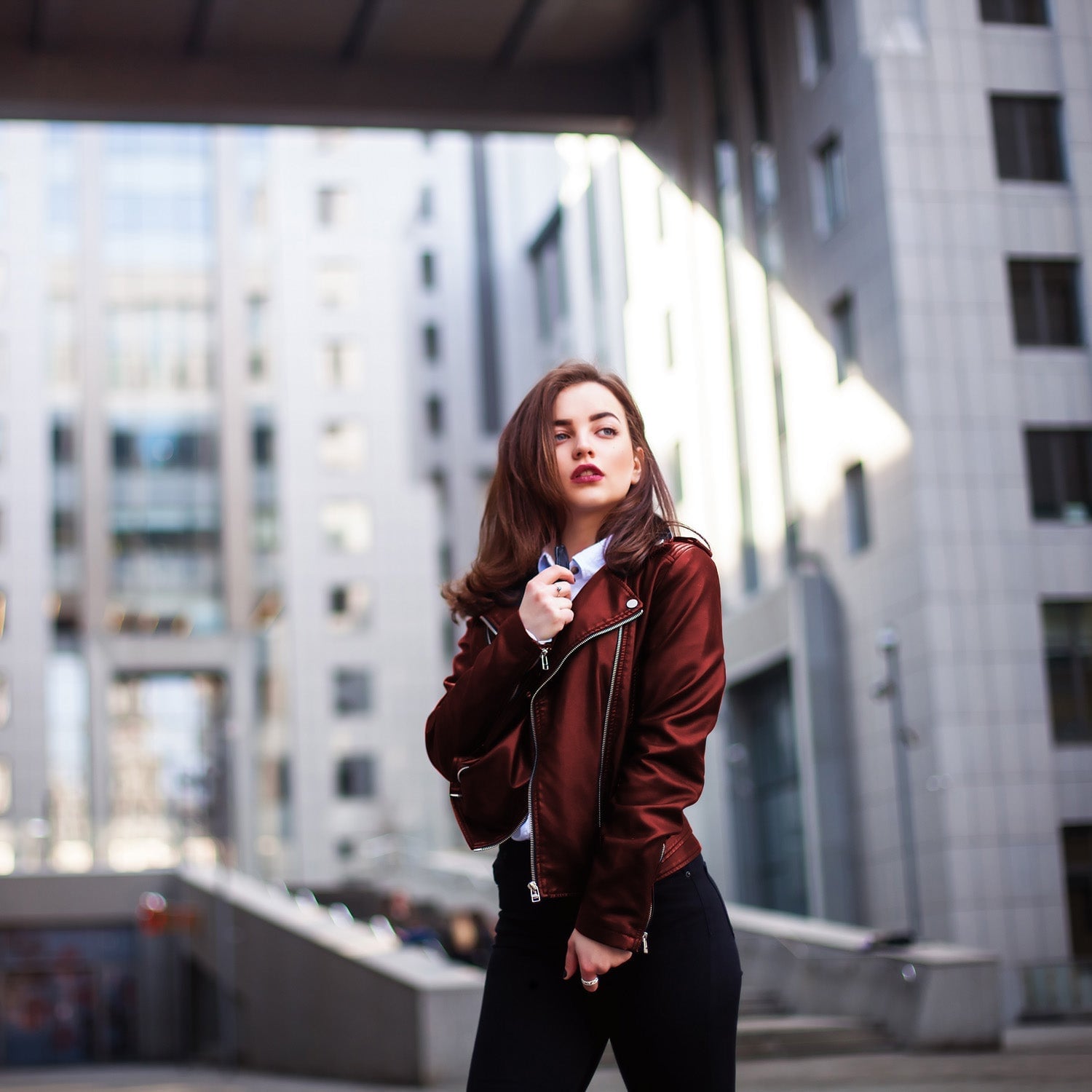 Shiny Red Leather Jacket Over White Shirt Shiny Red Leather Jacket Over White Shirt — Aesthetic Red Leather Jacket Outfit