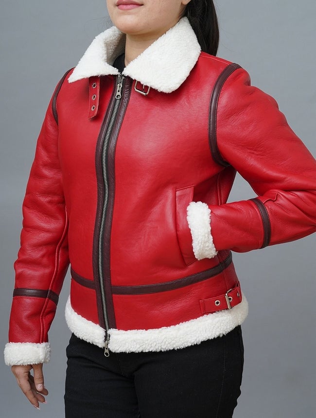 Red Leather Jacket with White Shearling Trim Red Leather Jacket with White Shearling Trim — Aesthetic Red Leather Jacket Outfit