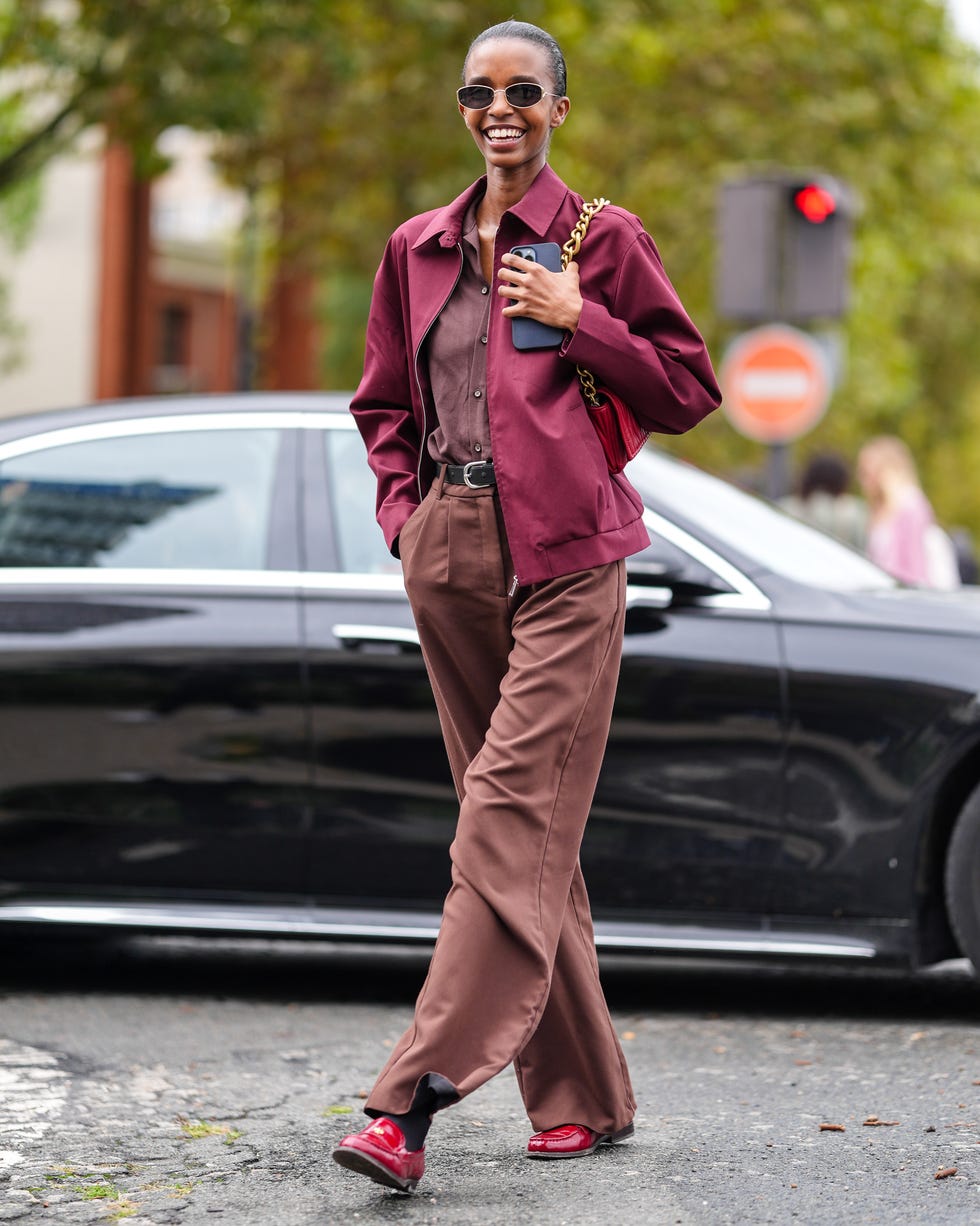 Casual Burgundy Bomber with Brown Tones Casual Burgundy Bomber with Brown Tones — Aesthetic Red Leather Jacket Outfit