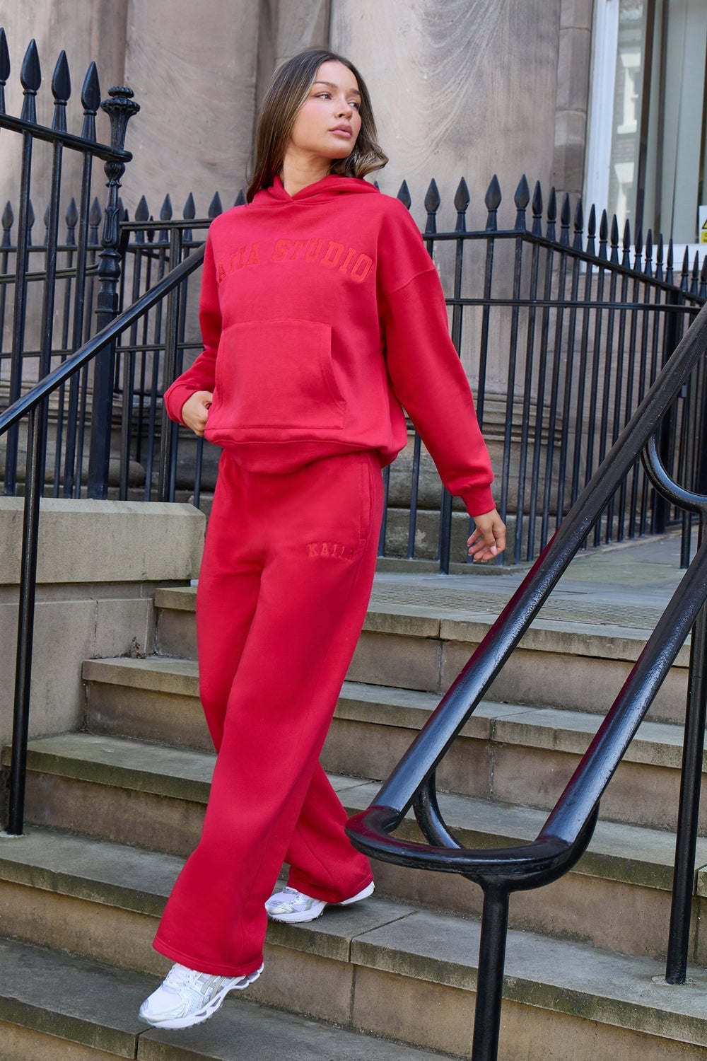 Monochromatic Red Athleisure Set Monochromatic Red Athleisure Set — Aesthetic Red Sweatpants Outfit