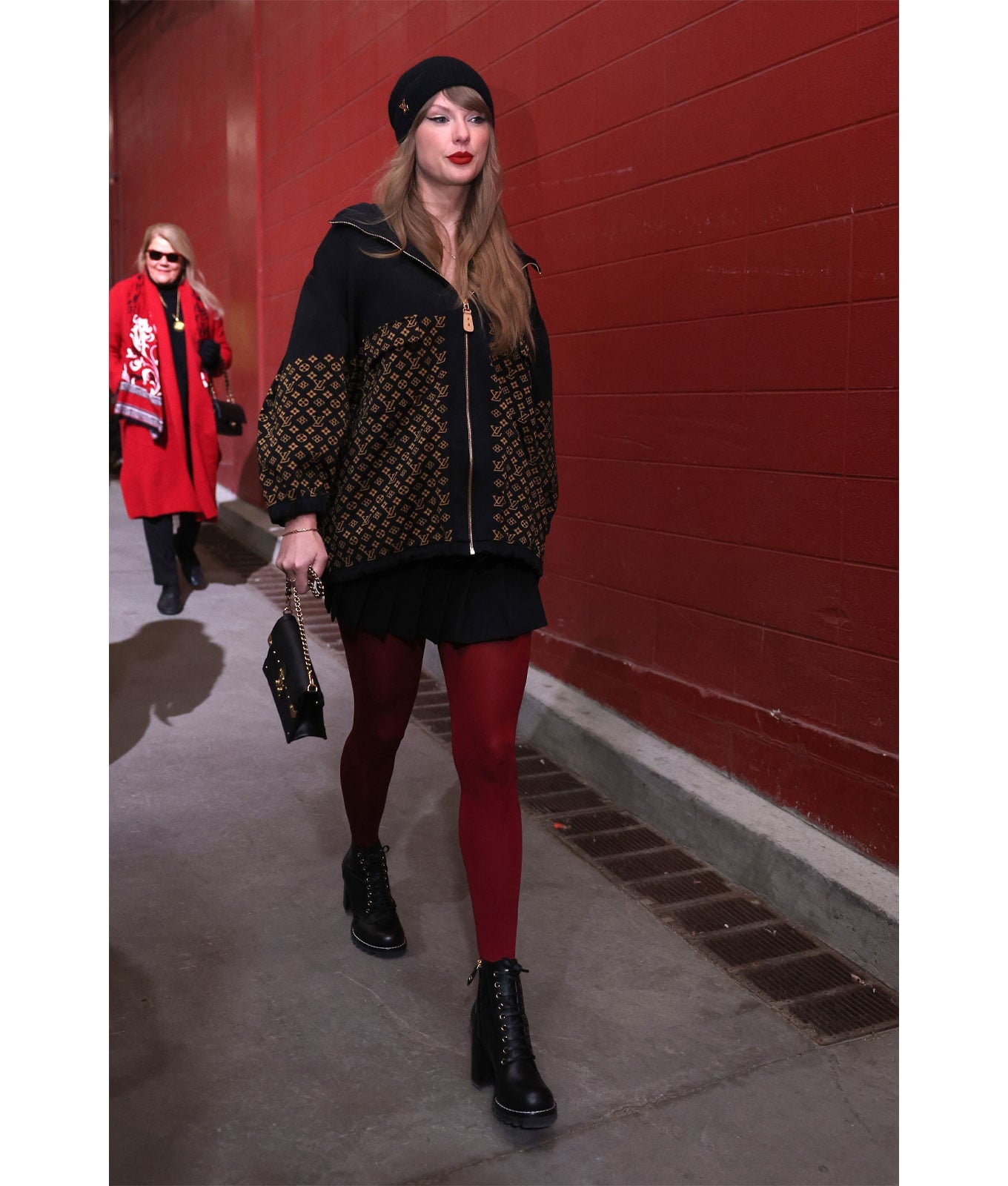 Bold Red Tights With Mini Skirt and Hooded, Office-Safe Version Bold Red Tights With Mini Skirt and Hooded, Office-Safe Version — Aesthetic Red Tights Outfit