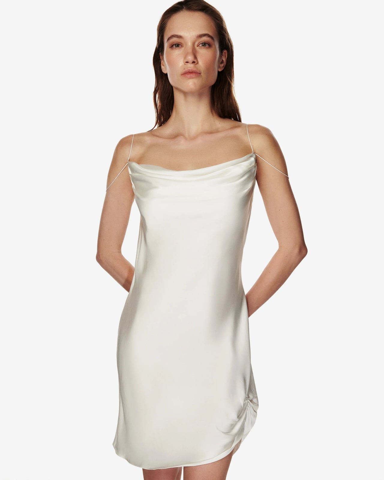 Ivory Satin Slip Dress with Cowl Neckline Ivory Satin Slip Dress with Cowl Neckline — Aesthetic Satin Dresses
