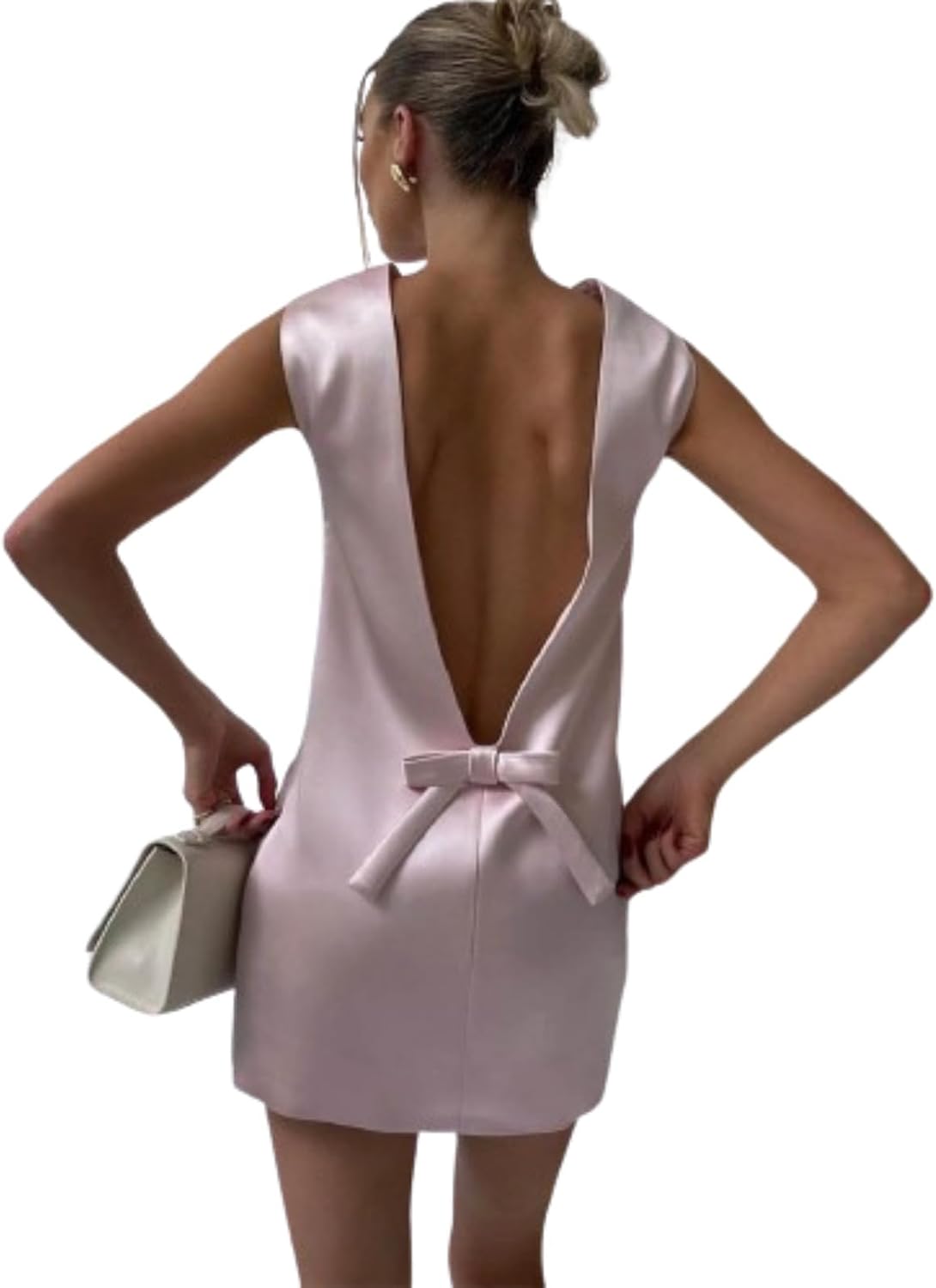 Pink Satin A-Line Mini Dress with Bow Pink Satin A-Line Mini Dress with Bow — Aesthetic Satin Dresses