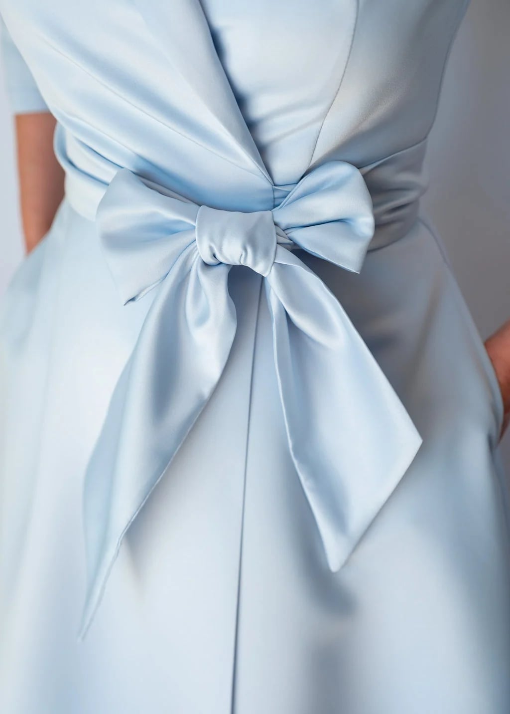 Light Blue Satin Dress with Large Bow Detail Light Blue Satin Dress with Large Bow Detail — Aesthetic Satin Dresses