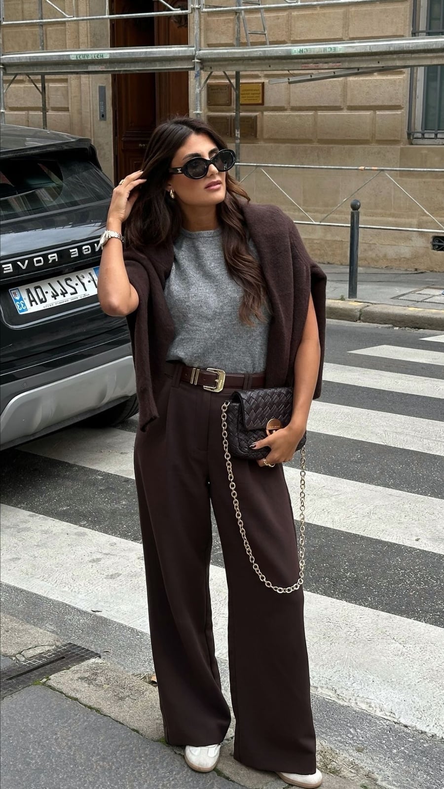 Brown Trousers and Gray Tee with a Draped Cardigan Brown Trousers and Gray Tee with a Draped Cardigan — Aesthetic Style Inspo