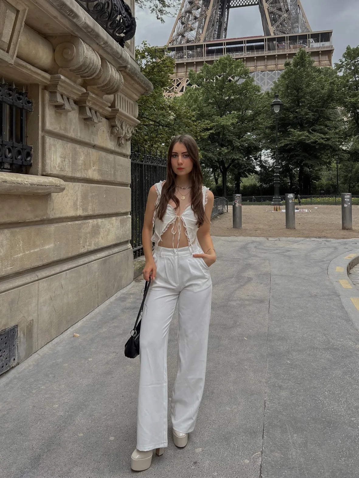 White Lace Crop Top with White Wide-Leg Trousers White Lace Crop Top with White Wide-Leg Trousers — Aesthetic Style Inspo