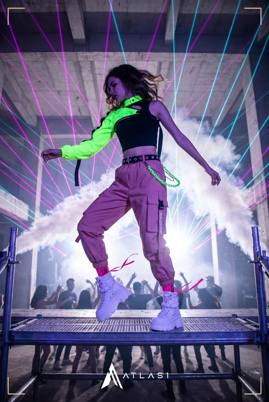 Neon Green Jacket with Pastel Cargo Pants — Aesthetic Techno Outfit