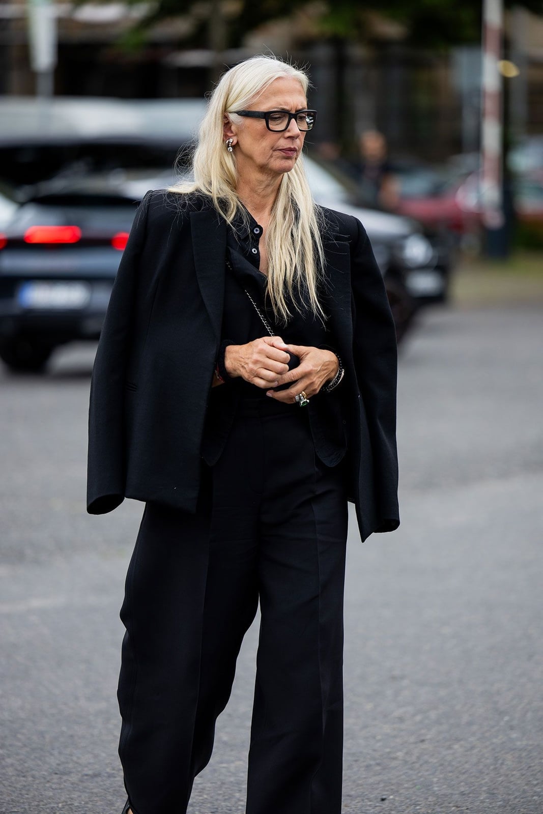 Draped Blazer with Wide Leg Trousers — Aesthetic Techno Outfit