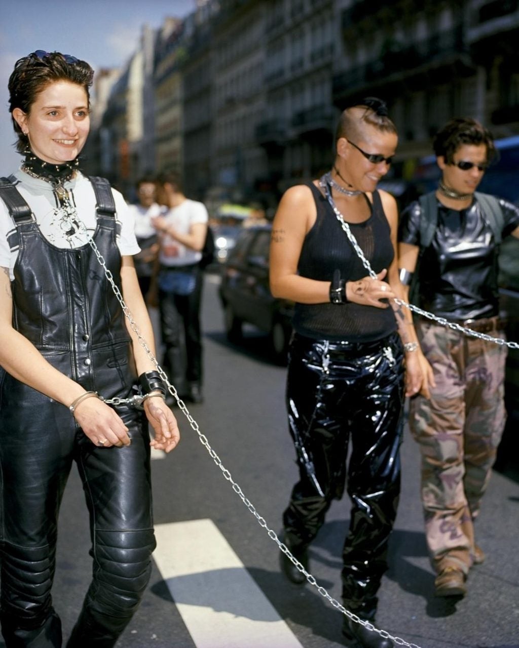 Leather Overalls with Camouflage Trousers — Aesthetic Techno Outfit