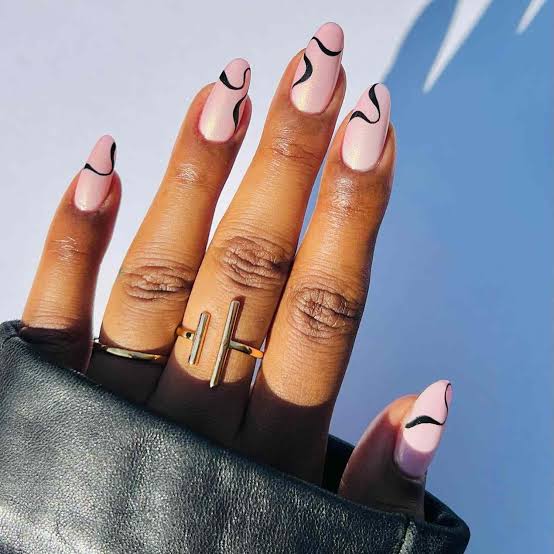 Abstract Lines Medium Almond Nails Abstract Lines Medium Almond Nails — Aesthetic University Nails