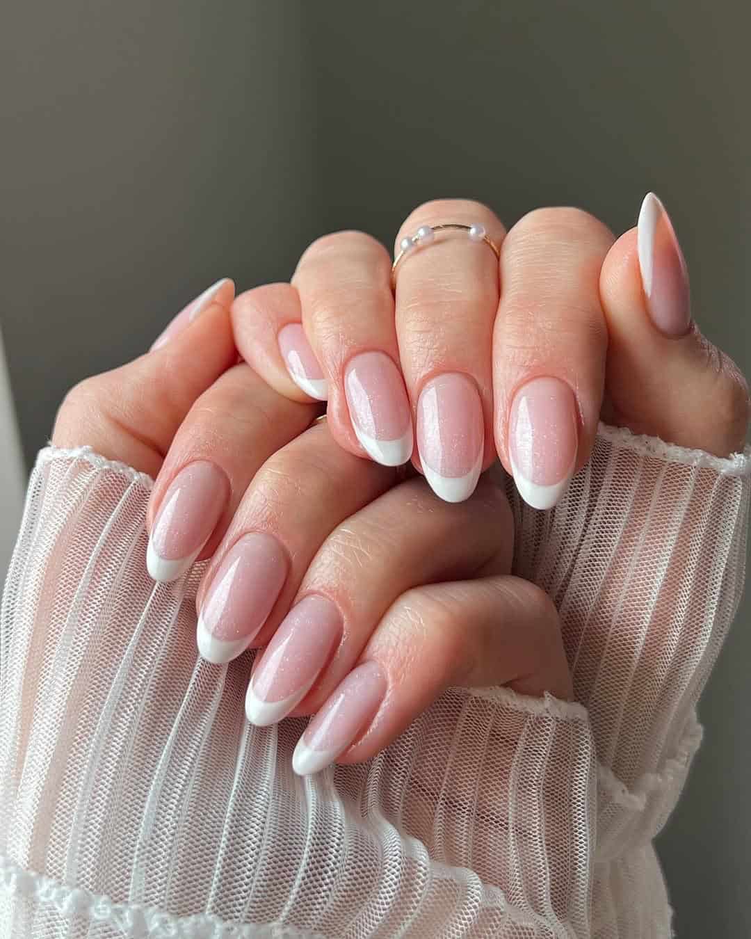 Sheer Pink Micro French Oval Nails Sheer Pink Micro French Oval Nails — Aesthetic University Nails
