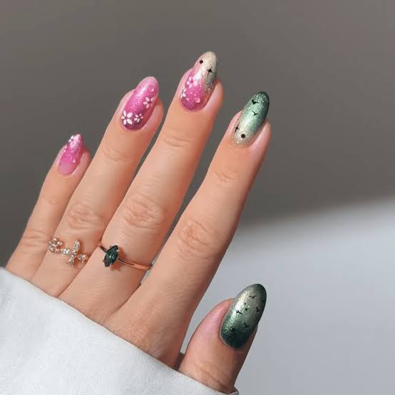 Gradient Floral Oval Nails Gradient Floral Oval Nails — Aesthetic University Nails