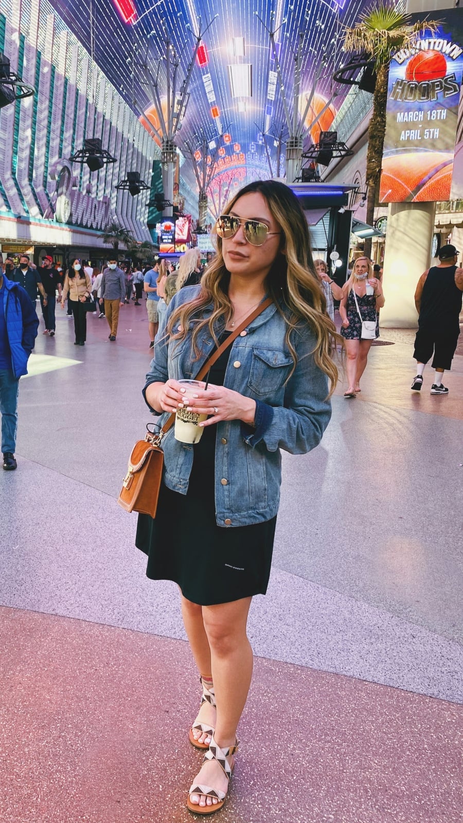 Black Mini Dress with Denim Jacket and Platforms Black Mini Dress with Denim Jacket and Platforms — Aesthetic Vegas Outfits