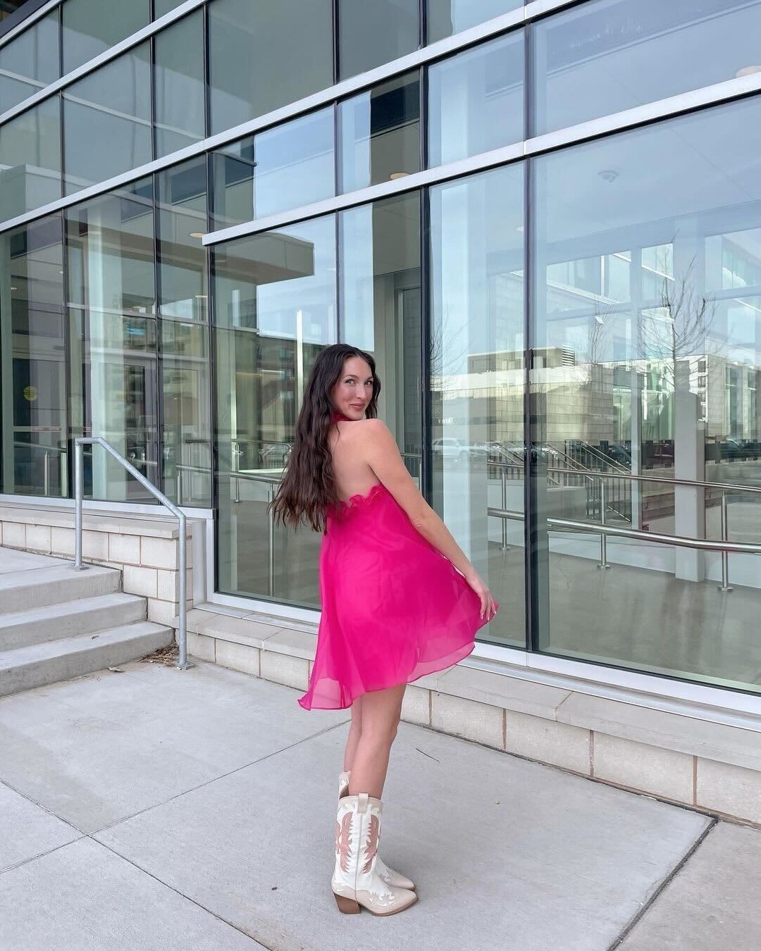 White Cowboy Boots with Sheer Pink Dress White Cowboy Boots with Sheer Pink Dress — Aesthetic White Boots Outfit