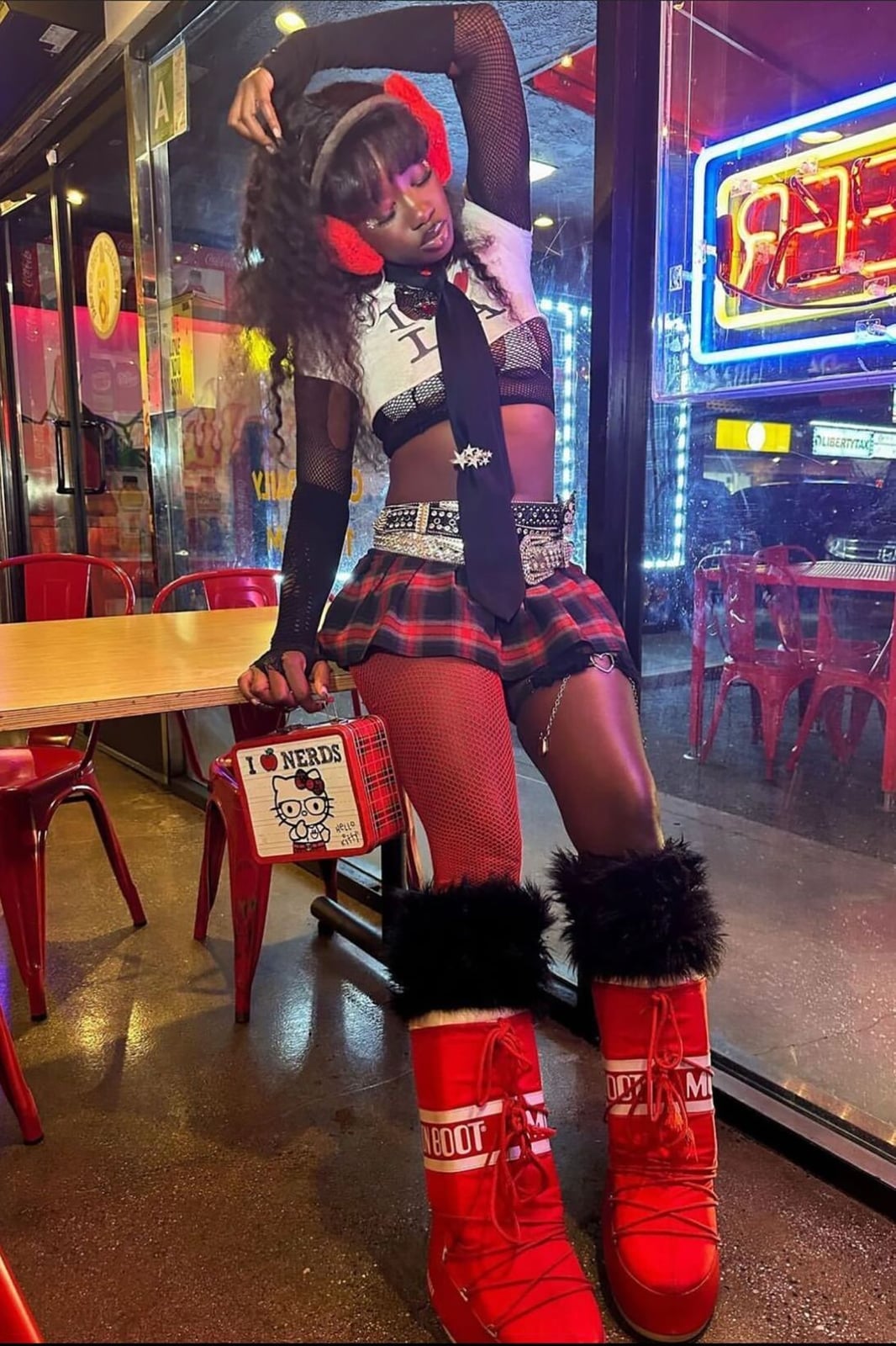 Plaid Mini Skirt With Red Moon Boots Plaid Mini Skirt With Red Moon Boots — Alt Style Inspiration