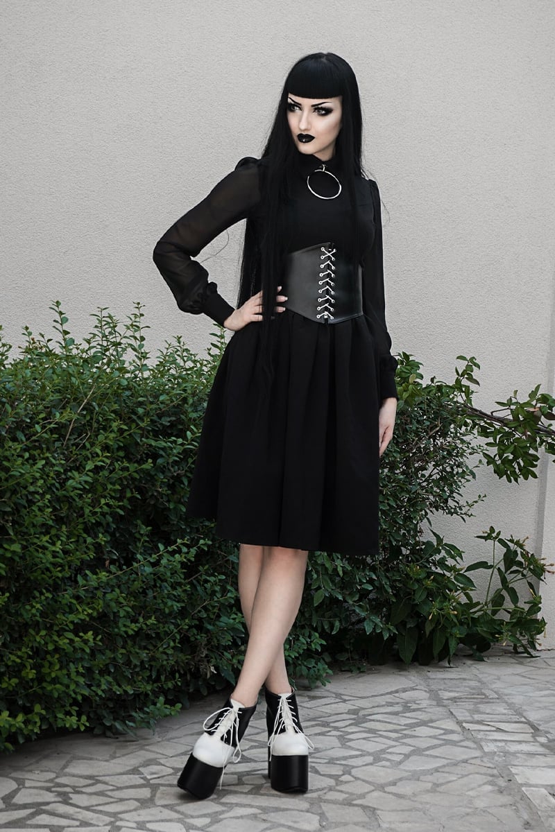 Sheer Yoke Dress With Corset Belt Sheer Yoke Dress With Corset Belt — Alt Style Inspiration
