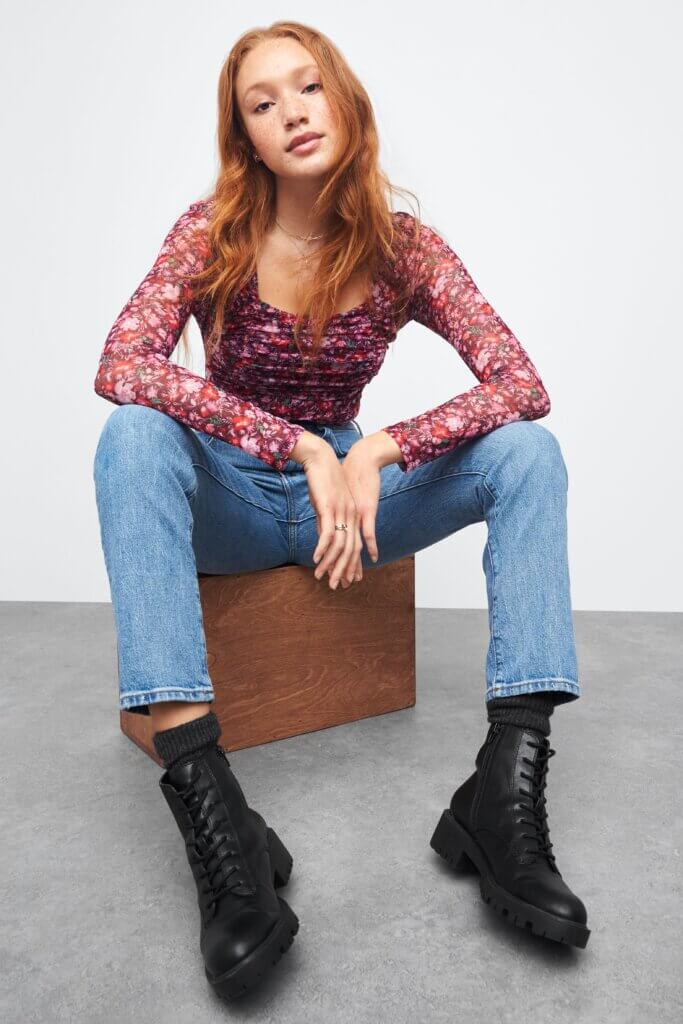 Ruched Mesh Top With Straight Leg Jeans Ruched Mesh Top With Straight Leg Jeans — Alt Style Inspiration