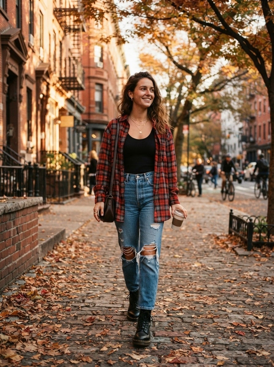 Plaid Shirt Over Tank Top With Ripped Jeans Plaid Shirt Over Tank Top With Ripped Jeans — Alt Style Inspiration