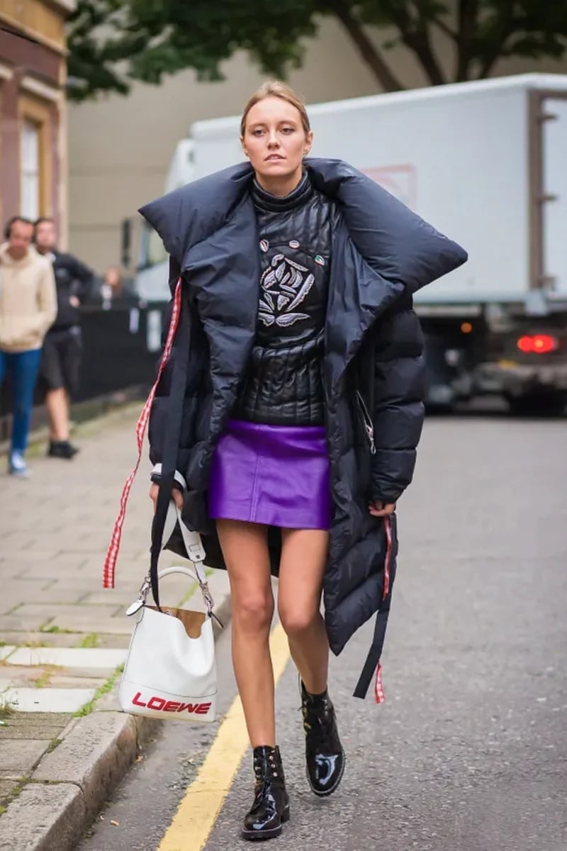Puffer Coat With Leather Mini Skirt Puffer Coat With Leather Mini Skirt — Alt Style Inspiration