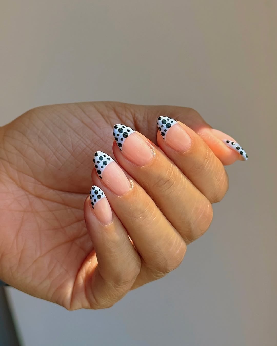 Medium Almond Nails with Black Dot French Tips Medium Almond Nails with Black Dot French Tips — Best Cute Almond Nails