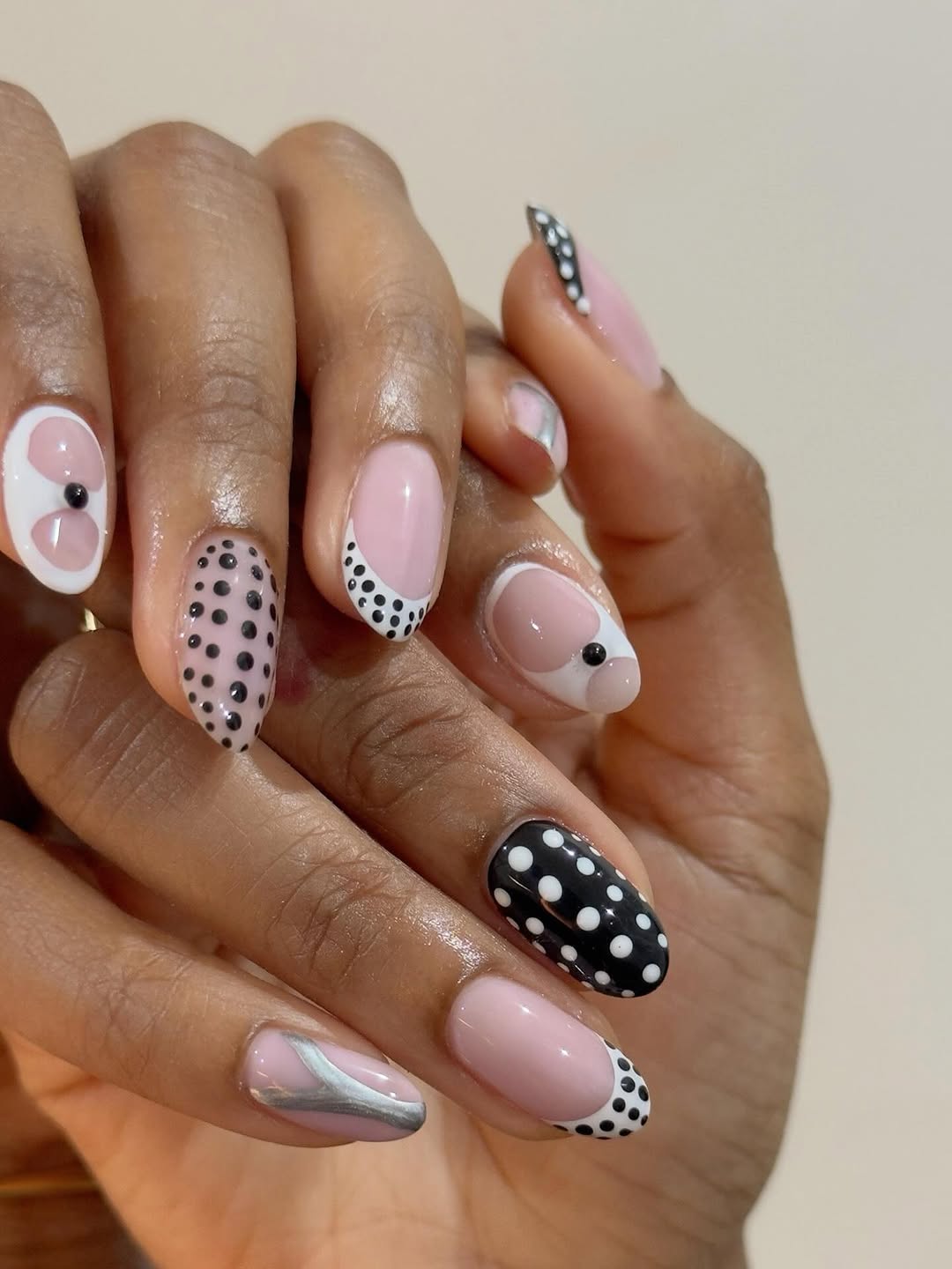 Medium Almond Nails with Graphic Dots and Stripes Medium Almond Nails with Graphic Dots and Stripes — Best Cute Almond Nails