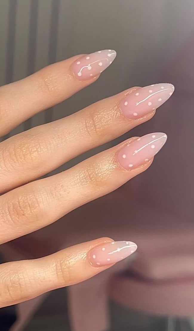 Long Almond Nails with White Polka Dots Long Almond Nails with White Polka Dots — Best Cute Almond Nails